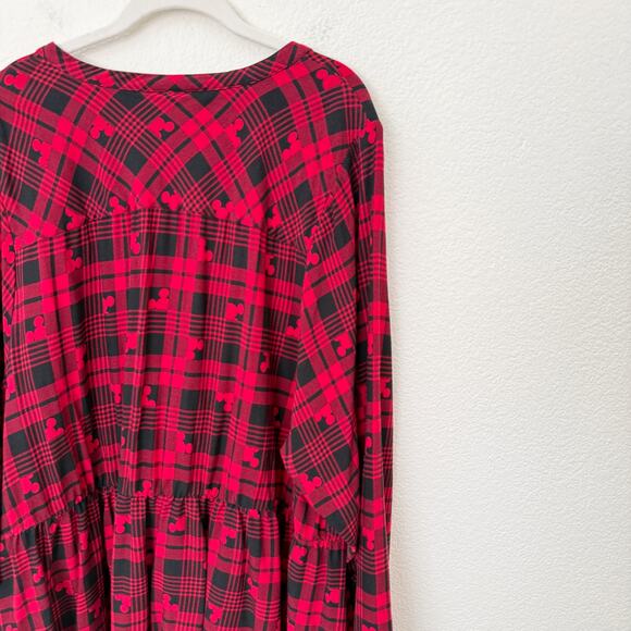 [Torrid] Disney Red Black Mickey Mouse Tartan Plaid Button Front Shirt Dress 5X - Picture 9 of 10